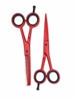 Set de Tijeras de Corte y Entresacar Rojo Mate – 6" - Imagen 2
