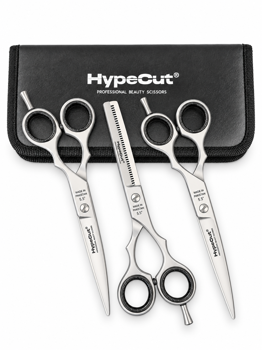 03d8ab18-07ae-40cc-9a34-33b665a5dca3 Set 3 Tijeras Profesionales HypeCut 5.5” – Filo Navaja, Microdentada y Esculpidora - Imagen 1