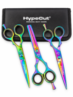 Set 3 Tijeras Profesionales HypeCut 5.5” Tornasol – Filo Navaja, Microdentada y Esculpidora
