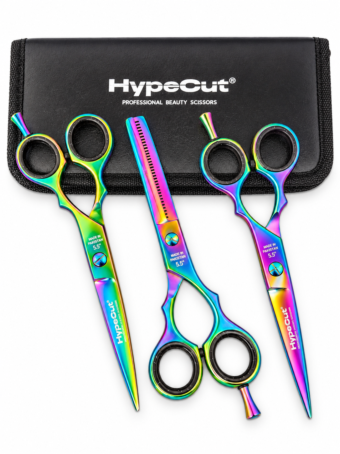 05771f3d-e71d-4e82-bd76-05e085dd1d41 Set 3 Tijeras Profesionales HypeCut 5.5” Tornasol – Filo Navaja, Microdentada y Esculpidora - Imagen 1