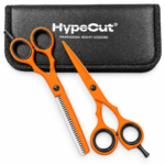 Set Tijeras Profesionales HypeCut 5.5” Naranja – Microdentada y Esculpidora