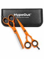 Set Tijeras Profesionales HypeCut 5.5” Naranja – Microdentada y Esculpidora