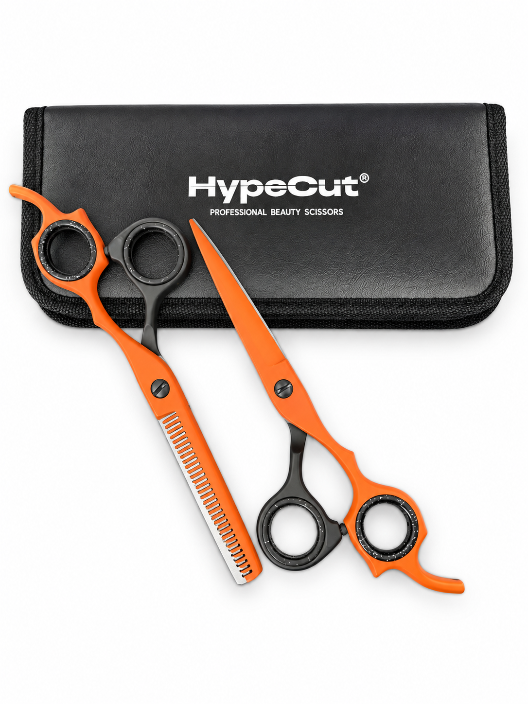 15ce7456-c1b3-41f6-a598-8cc2d2fbca1a Set 2 Tijeras Profesionales HypeCut 6.0” Naranjas – Filo Navaja + Esculpidora - Imagen 1