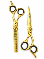 Set 2 Tijeras Profesionales HypeCut 6.5” Doradas – Filo Navaja + Esculpidora - Imagen 2