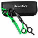 Set de 2 Tijeras Profesionales Hypecut Verde Neón y Negro 6.5”| Filo Navaja + Esculpidora
