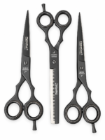 Set 3 Tijeras Profesionales HypeCut 7.0” Negras – Filo Navaja, Microdentada y Esculpidora - Imagen 2