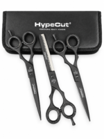 Set 3 Tijeras Profesionales HypeCut 7.0” Negras – Filo Navaja, Microdentada y Esculpidora