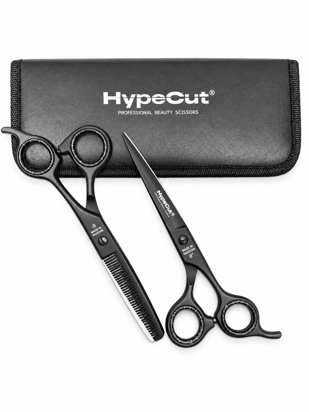 2e353dd9-4910-4b45-a9c7-c0ef6c367c8d Set 2 Tijeras Profesionales HypeCut 6.0” Negras – Filo Navaja + Esculpidora - Imagen 1