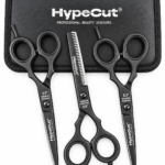 Set 3 Tijeras Profesionales HypeCut 5.5” Negras – Filo Navaja, Microdentada y Esculpidora