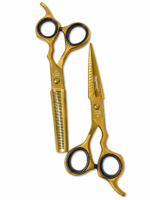 Set 2 Tijeras Profesionales HypeCut 6.0” Doradas – Microdentada + Esculpidora - Imagen 2