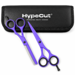 Set 2 Tijeras Profesionales HypeCut Moradas 6.0” – Filo Navaja + Esculpidora para Barbería
