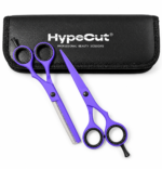 Set 2 Tijeras Profesionales HypeCut Moradas 6.0” – Filo Navaja + Esculpidora para Barbería