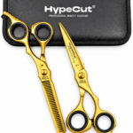 Set 2 Tijeras Profesionales HypeCut 6.5” Doradas – Filo Navaja + Esculpidora