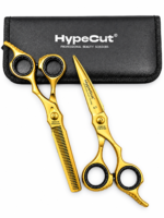 Set 2 Tijeras Profesionales HypeCut 6.5” Doradas – Filo Navaja + Esculpidora