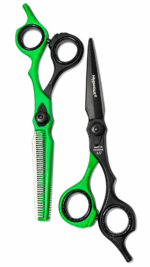 Set de 2 Tijeras Profesionales Hypecut Verde Neón y Negro 6.5”| Filo Navaja + Esculpidora - Imagen 2