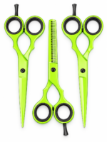 Set 3 Tijeras Profesionales HypeCut 5.5’’Verde Neón  – Filo Navaja, Microdentada y Esculpidora - Imagen 2