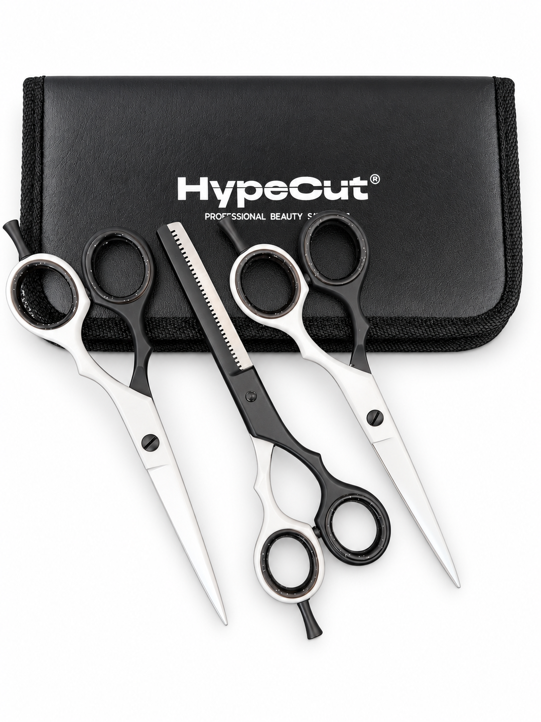 d66b11ac-c78f-4b58-9845-2561252ab3b4 Set 3 Tijeras Profesionales HypeCut 5.5’’Blanco y Negro – Filo Navaja, Microdentada y Esculpidora - Imagen 1