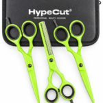 Set 3 Tijeras Profesionales HypeCut 5.5’’Verde Neón  – Filo Navaja, Microdentada y Esculpidora